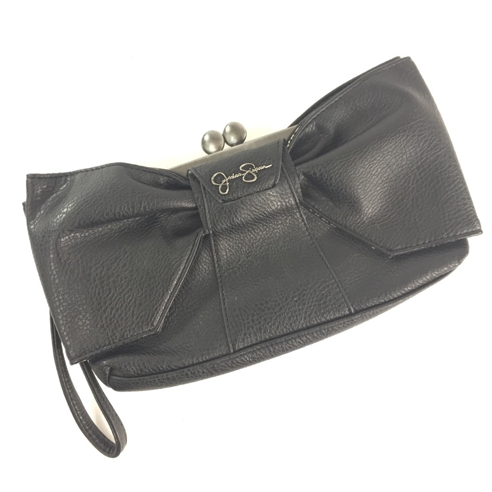 2/$20 Jessica Simpson Black Pewter Bow Wristlet Clutch